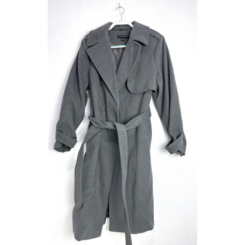 Brooke Shield Timeless Gray Belted Tie Waist Warm Winter Trench Coat Size 18 W